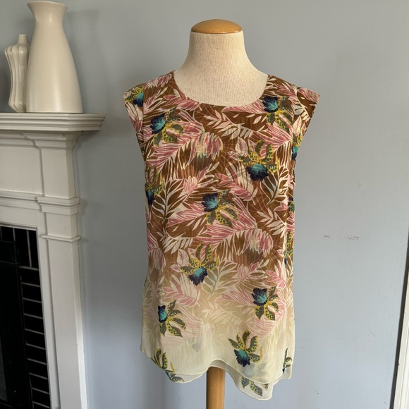 CAbi Parlor Top w/ tropical floral leaf & peacock feather print Style# 5216 Sz M - Picture 4 of 14
